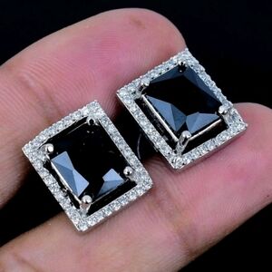Black Spinel Gemstone 925 Sterling Silver Handmade Stud Earrings